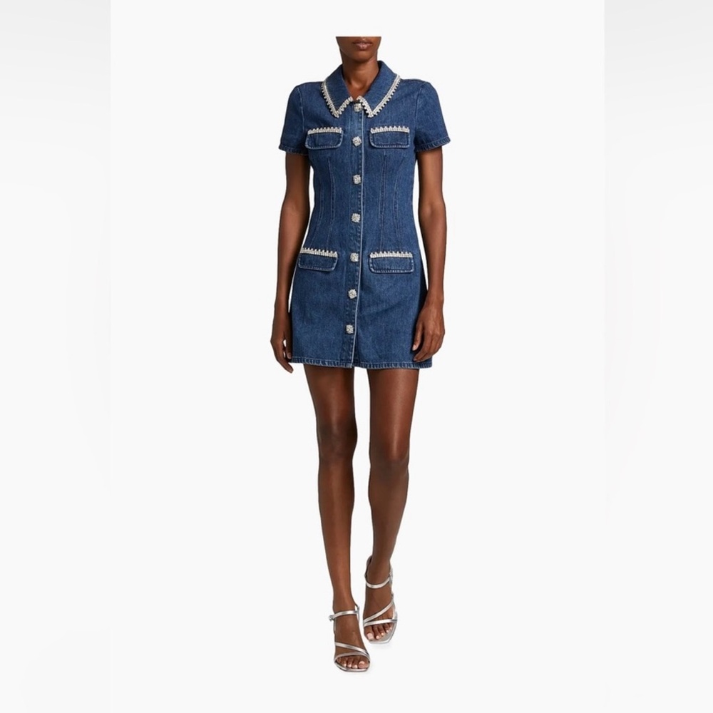 Self-Portrait Denim Blue Dress with Diamond Details